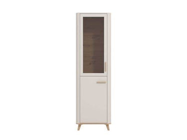 Dariqon Cashmere and Oak Effect Tall Slim Display Cabinet with Two Doors - UK Luxury Furniture